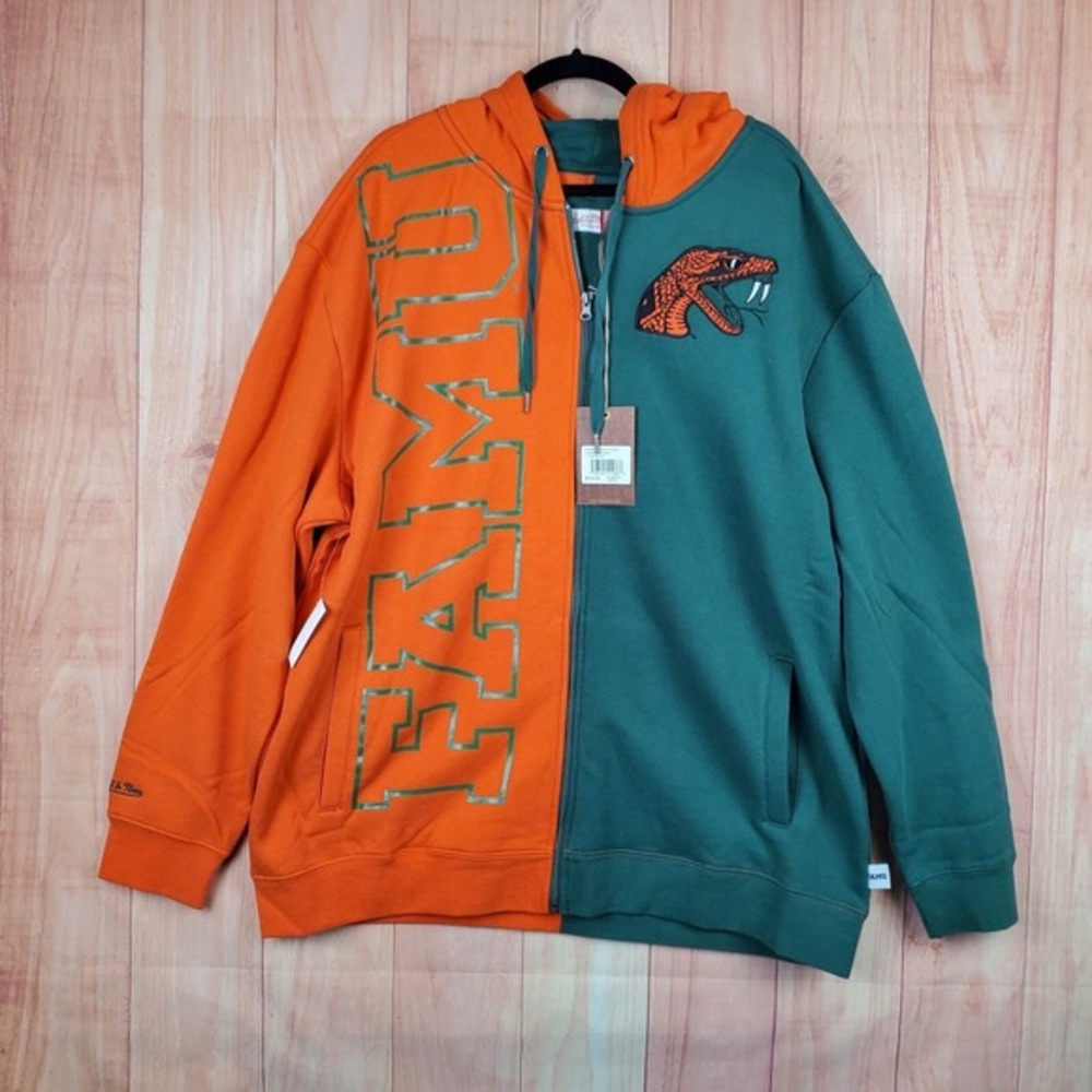 Mitchell & Ness Mens Hoodie Sz 3XL Orange Green Florida A&M‎ Rattlers Football